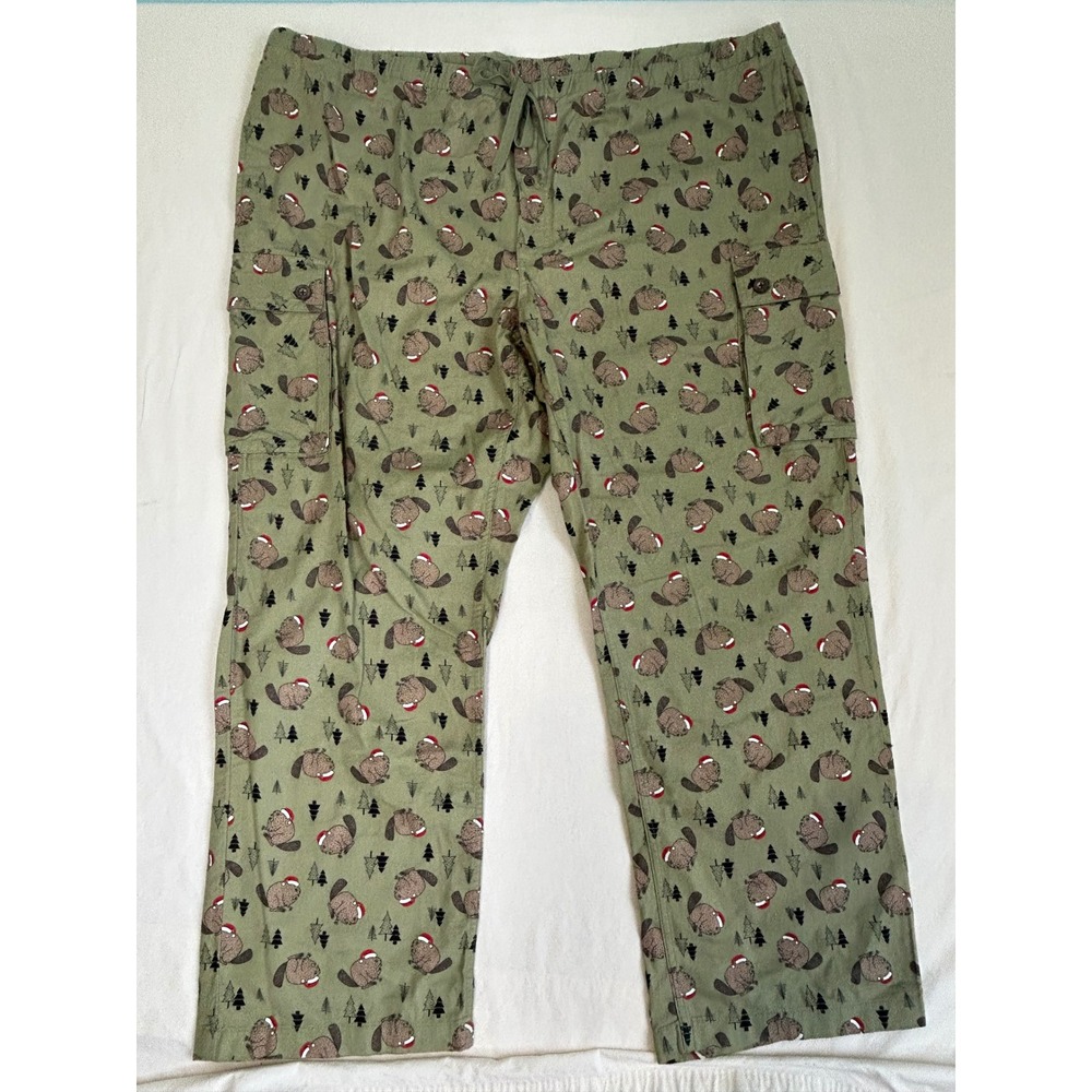 Duluth Trading Co Mens 3XL Christmas Beaver Santa Hat Cargo Pajama Pants Green